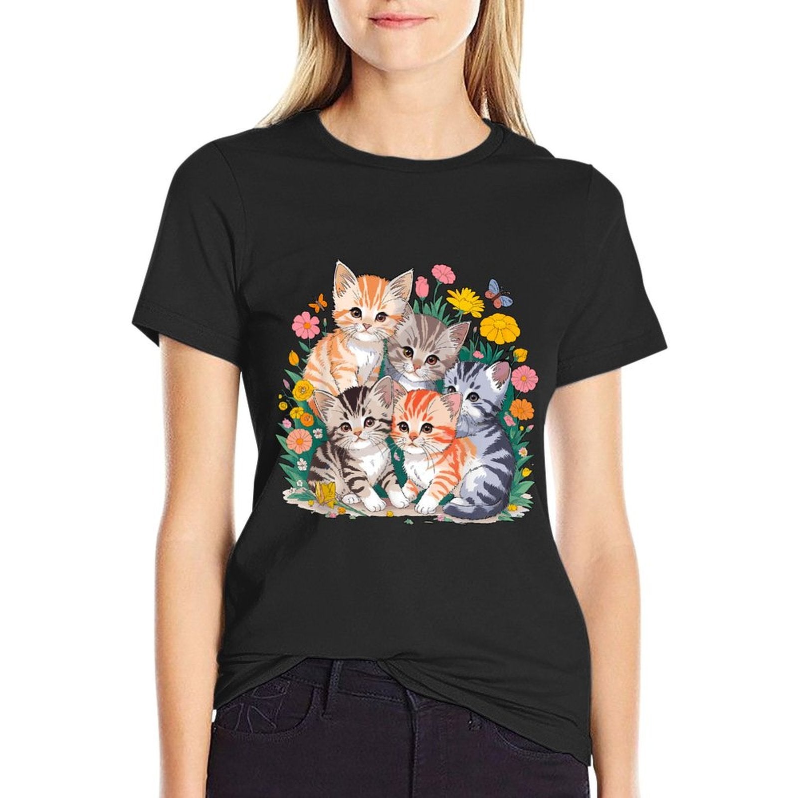 Kittens Floral Cat Men Women Girls Kids  Trendy Pattern T-Shirt
