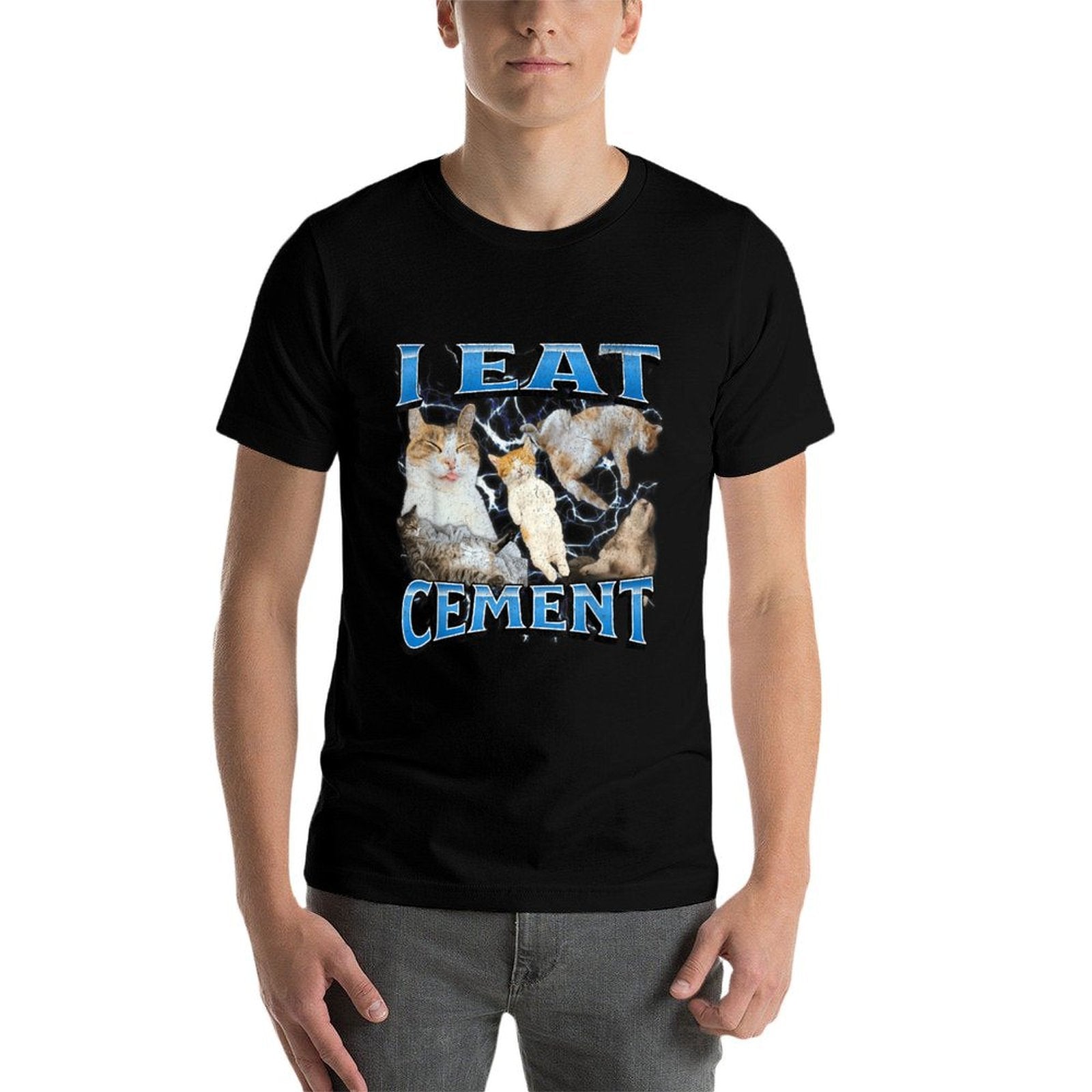 I Eat Cement Funny Offensive Cat Meme Bootleg Graphic  Summer-ready Fabric T-Shirt