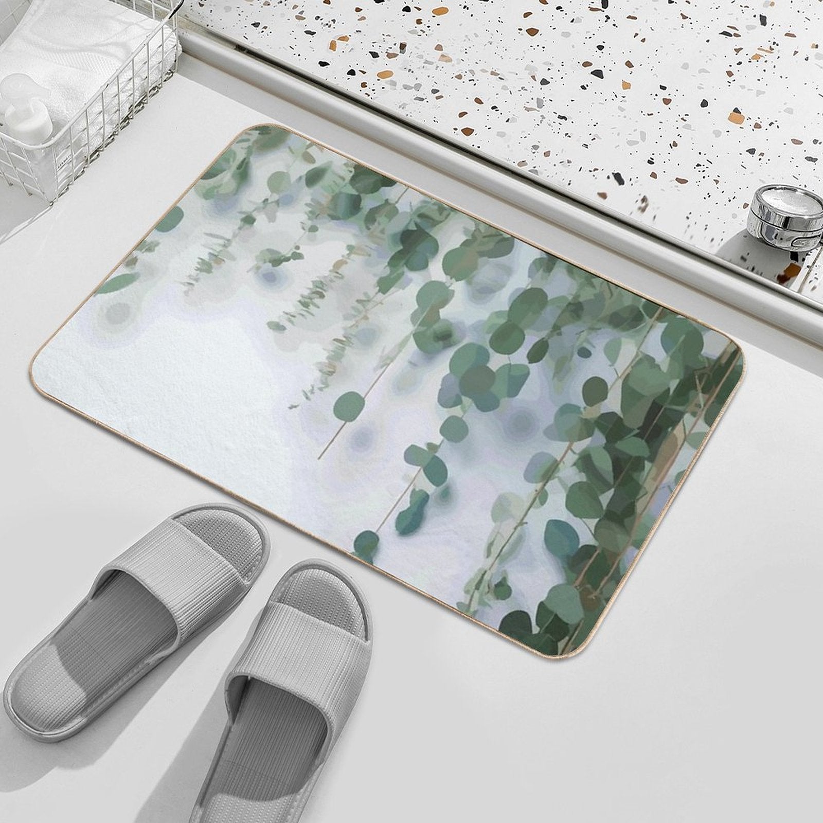 Eucalyptus Leaves And Branches  Absorbent Bath Mat