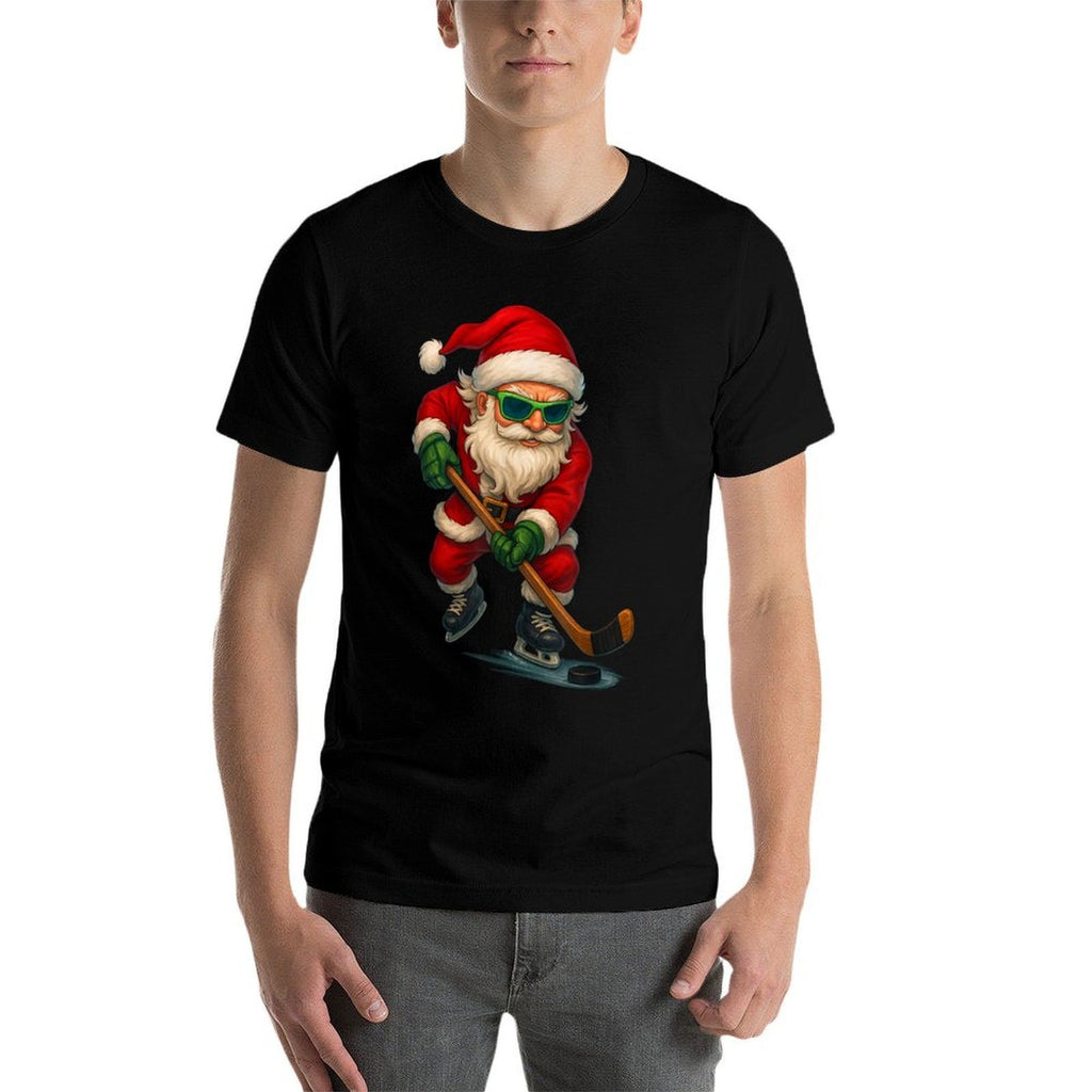 Santa Ice Hockey Player Christmas Xmas Boys Men Boys Funny  Relaxed-fit T-Shirt
