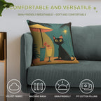 Mid Century Atomic Tiki Black Cat – Retro Lounge Aesthetic Soft Luxury Feel Throw Pillow