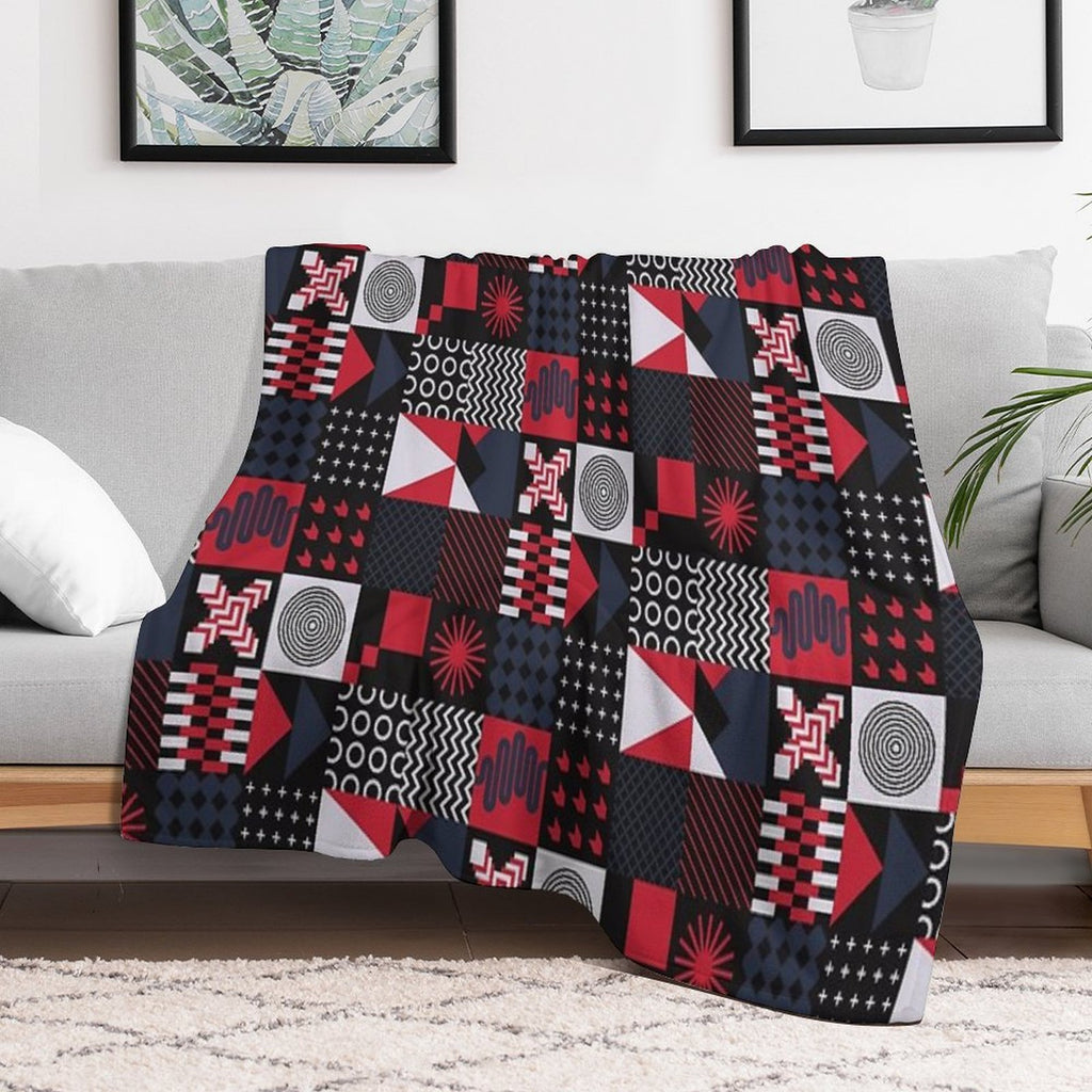 Geometric Aesthetic Black White Blue Red Shrink-resistant Throw Blanket