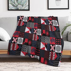 Geometric Aesthetic Black White Blue Red Shrink-resistant Throw Blanket