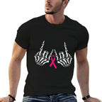 Skeleton Rock Hand Breast Cancer Awareness Cool Pink Ribbon  Trendy Pattern T-Shirt