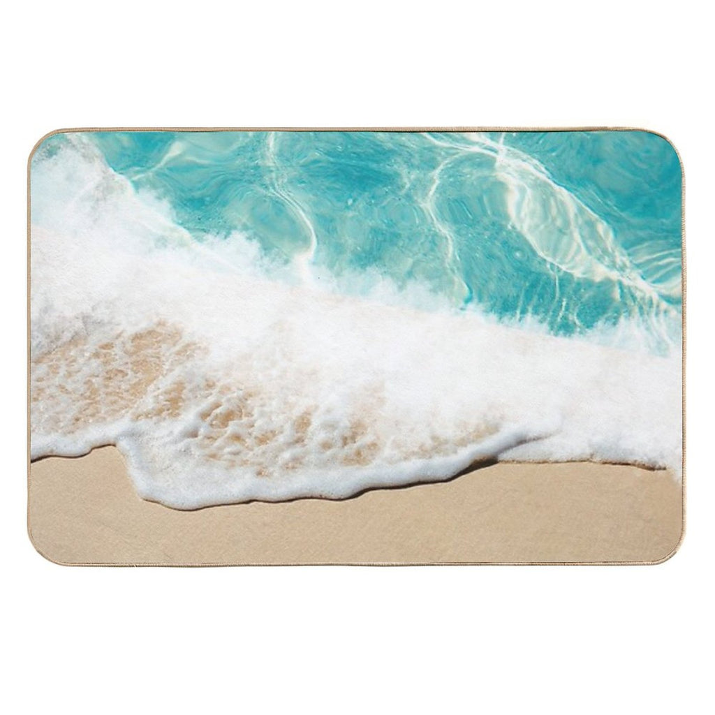 Turquoise Blue Beach Sand And Waves Design  Anti-Trip Bath Mat