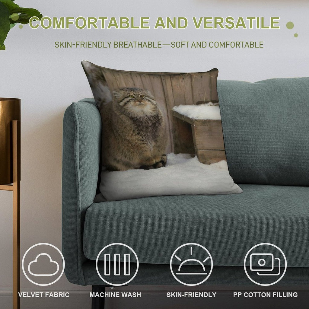Zelenogorsk The Pallas's Cat Is Warming His Paws on A Tail Soft Short Plush Fabric Throw Pillow