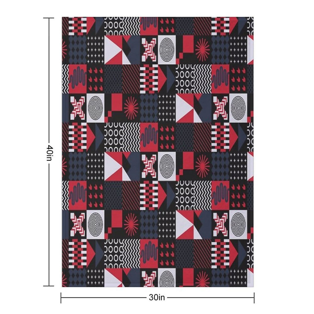 Geometric Aesthetic Black White Blue Red Shrink-resistant Throw Blanket