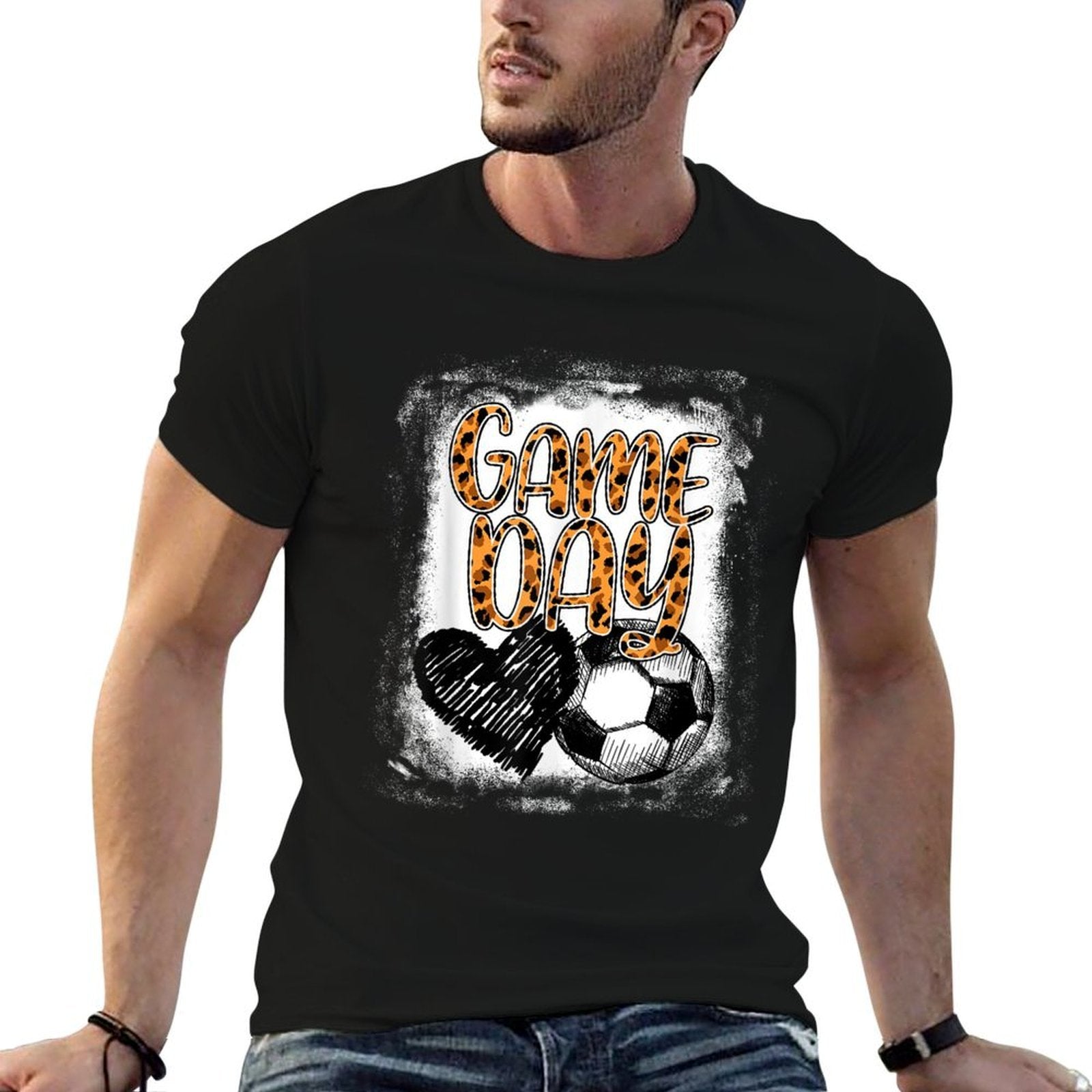 Soccer Game Day Women Leopard Cheetah Print Soccer Fan  Soft T-Shirt