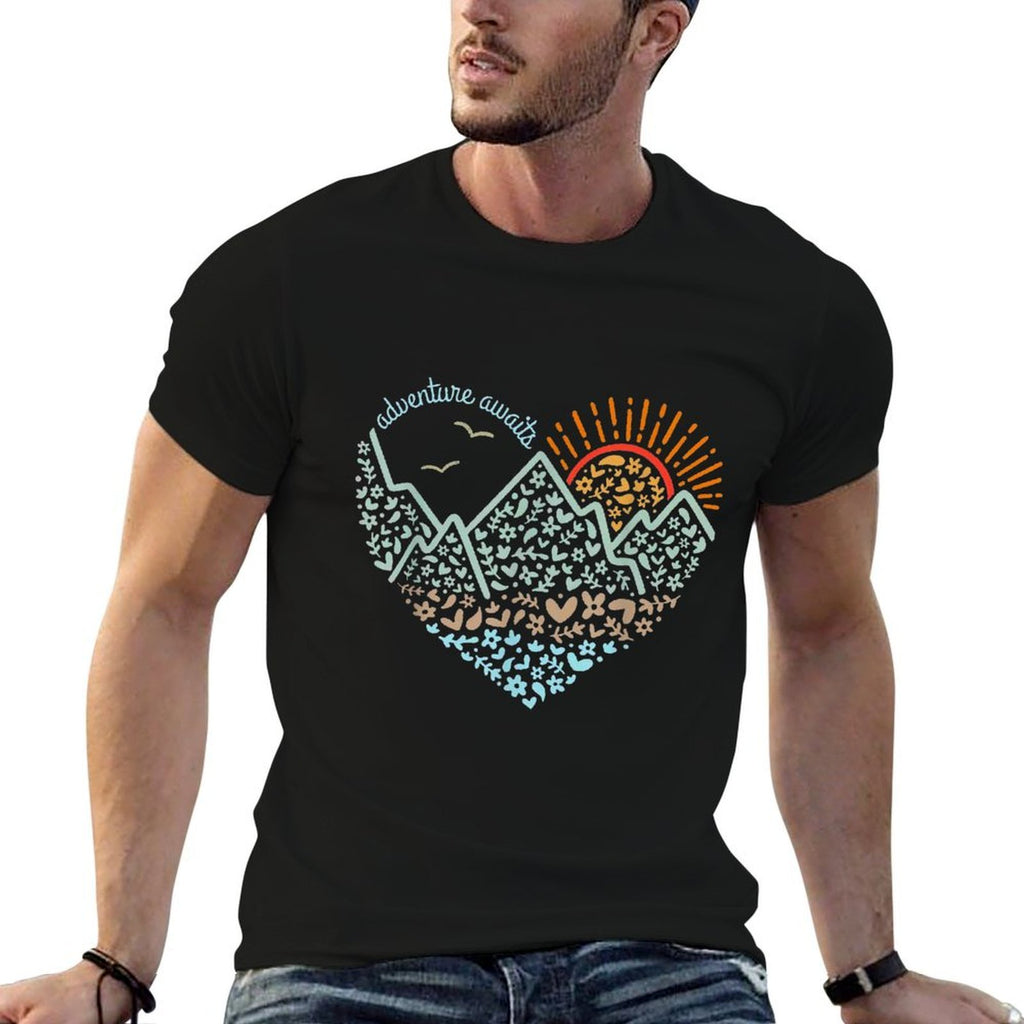 Adventure Awaits Heart  Heathered Texture T-Shirt