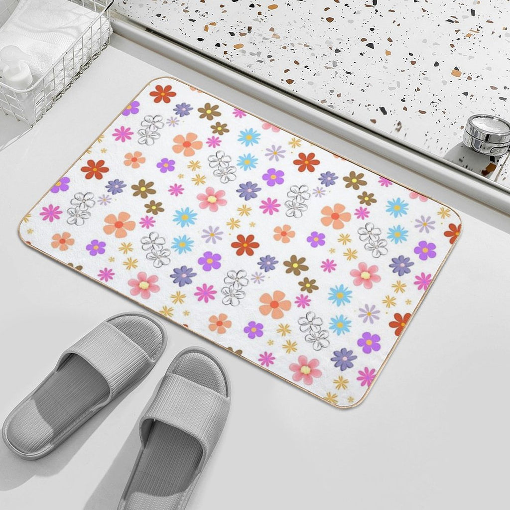 Flowers Design Pattern, Isolated in White Background  Multi-Purpose Bath Mat