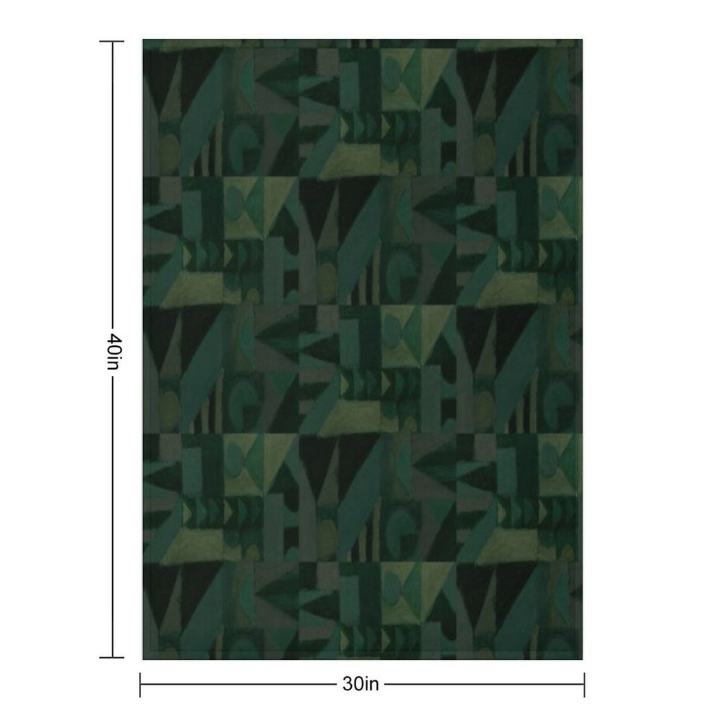 Dark Green Geometric Pattern Design Done in Oil Pastel Anti-pilling Throw Blanket