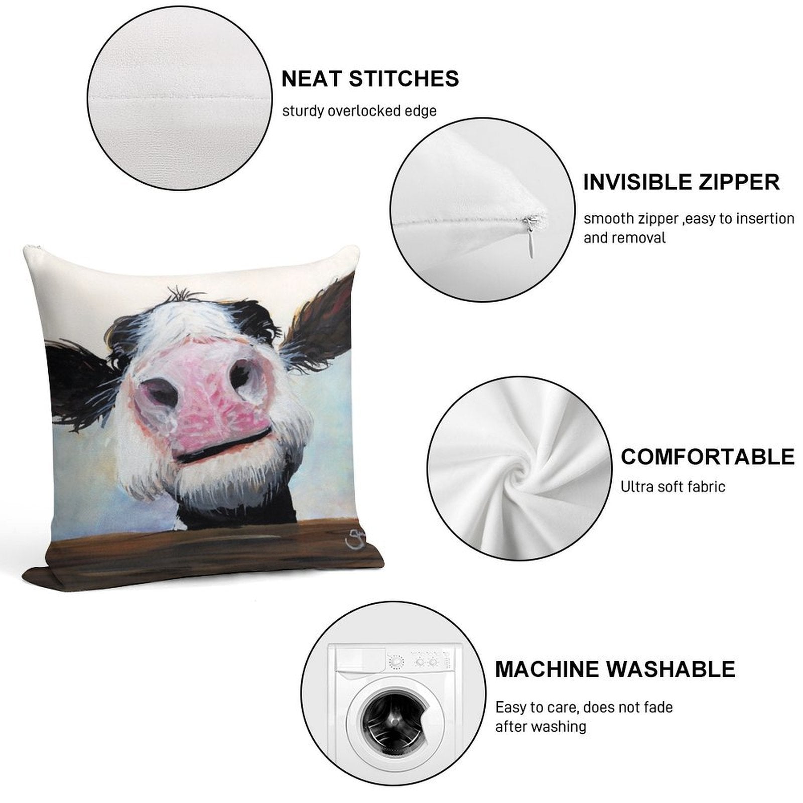 NOSEY COW 'HEY! HOW'S IT GOIN'' BY SHIRLEY MACARTHUR Soft Ultra-Soft Texture Throw Pillow