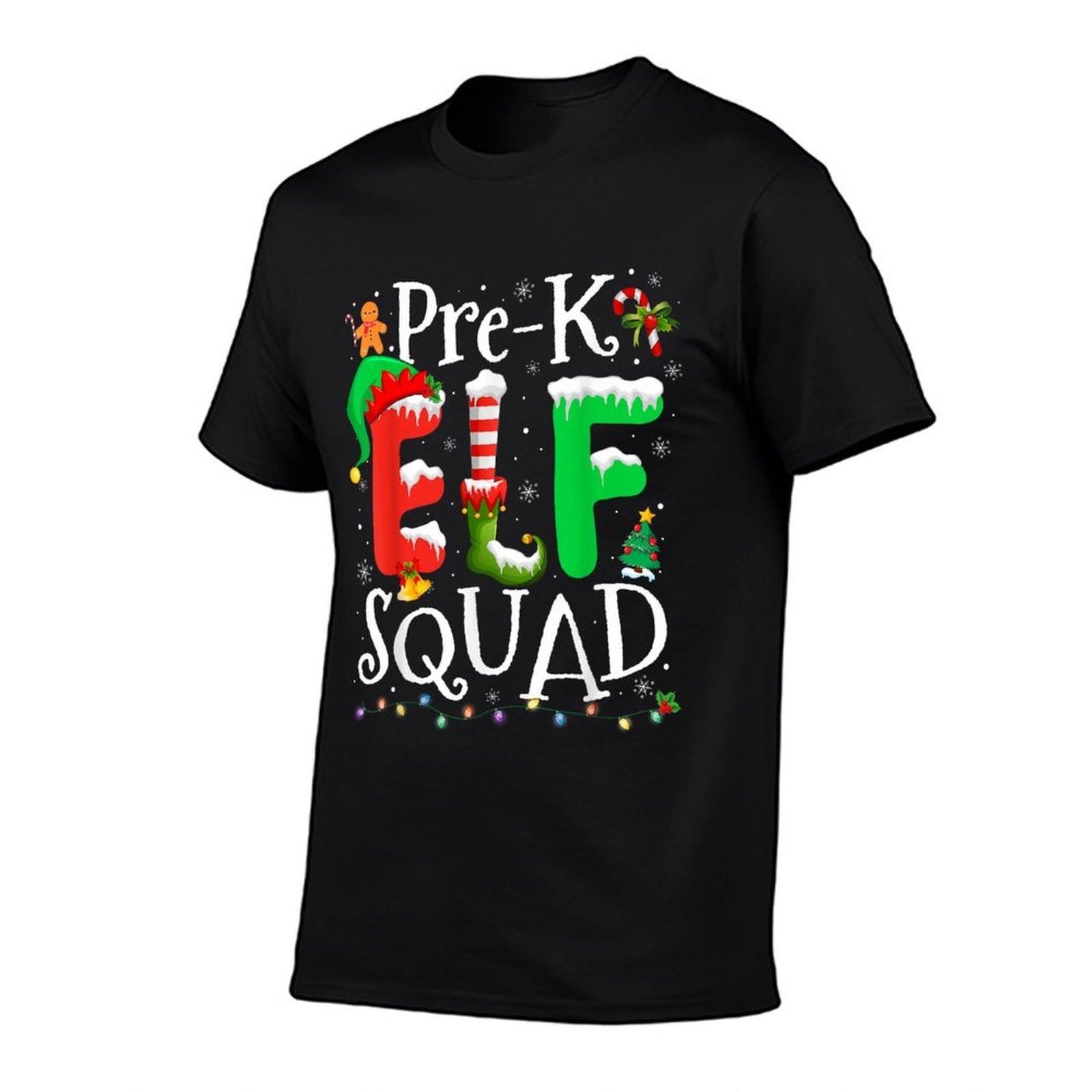 Funny Elf Squad Pre-k Teacher Christmas Child Xmas  Oversized Silhouette T-Shirt