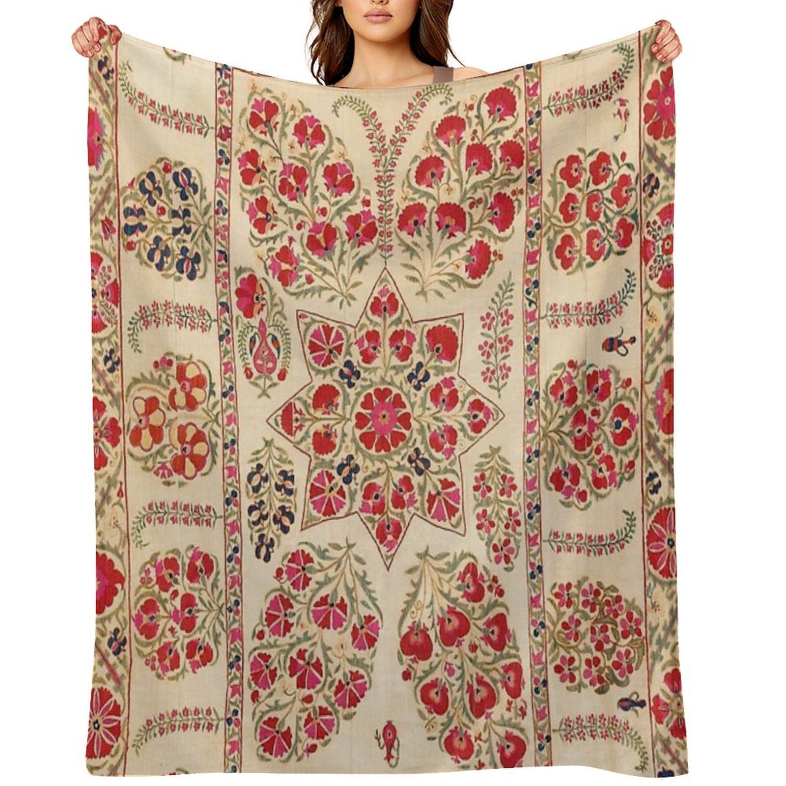 Bokhara Suzani Uzbekistan Floral Embroidery Print All-season Throw Blanket