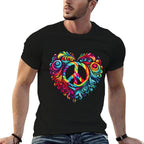 Heart Peace Sign Colorful Hippie  Easy-care T-Shirt
