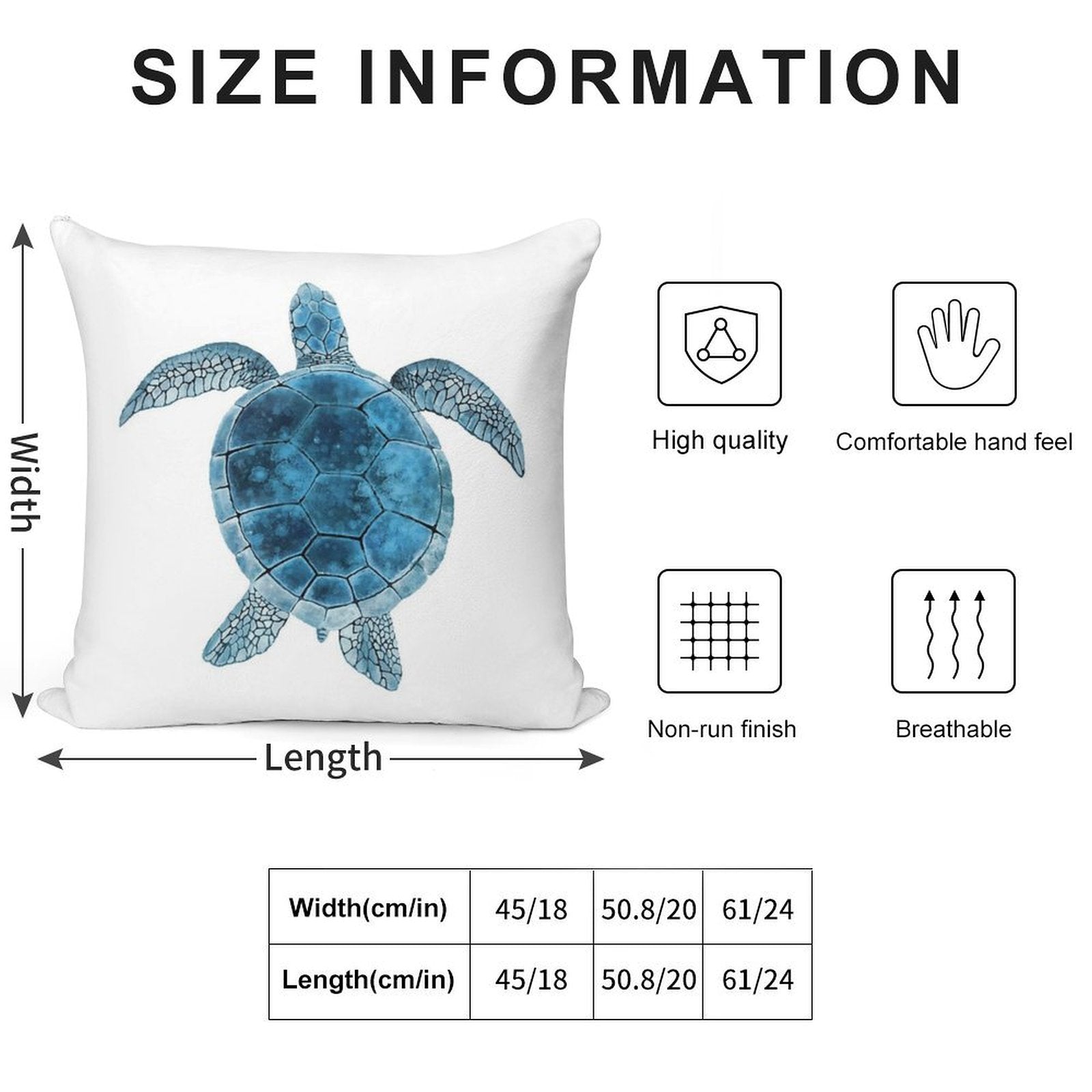 Watercolor Sea Turtle - Turquoise Blue Soft Luxury Feel Throw Pillow