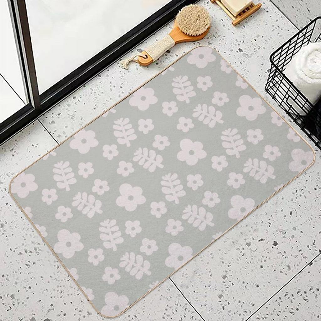 Mid Century Modern Flowers & Leaves, Cute Retro Pattern, Pale Green  Anti-Trip Bath Mat