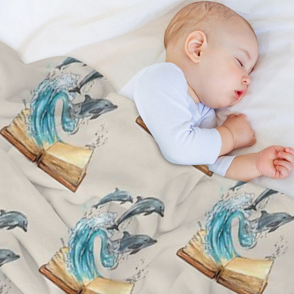 Dolphins Jumping from Old Book Watercolor Illustration Wrinkle-free Throw Blanket