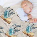 Dolphins Jumping from Old Book Watercolor Illustration Travel-friendly Throw Blanket