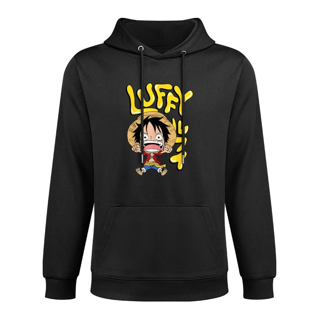 One Piece Anime Luffy Chibi with Bubble Letters Shrink-Resistant Hoodie