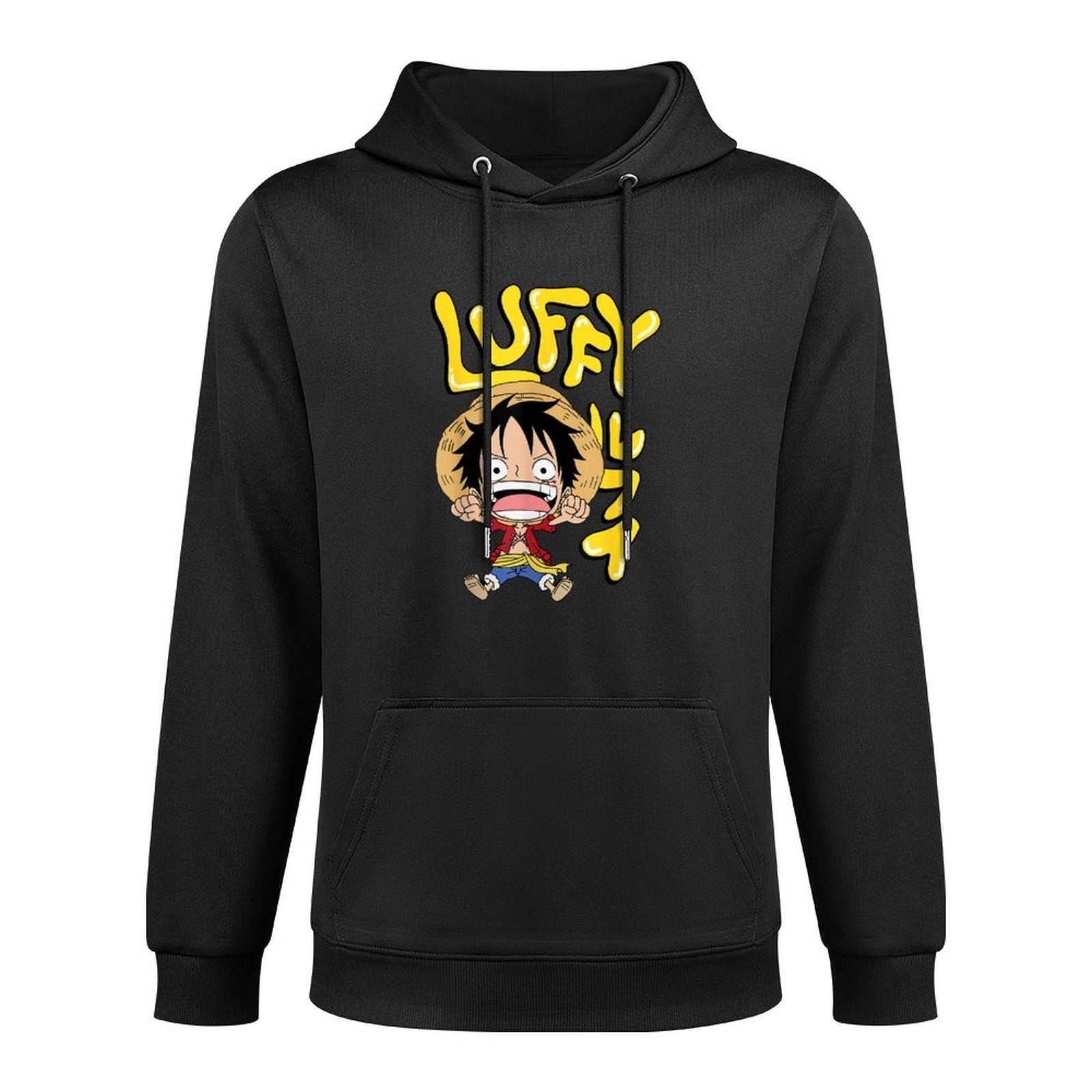 One Piece Anime Luffy Chibi with Bubble Letters Shrink-Resistant Hoodie