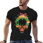 Minecraft Christmas Pixel Art Wreath Alex And Creeper  Relaxed-fit T-Shirt