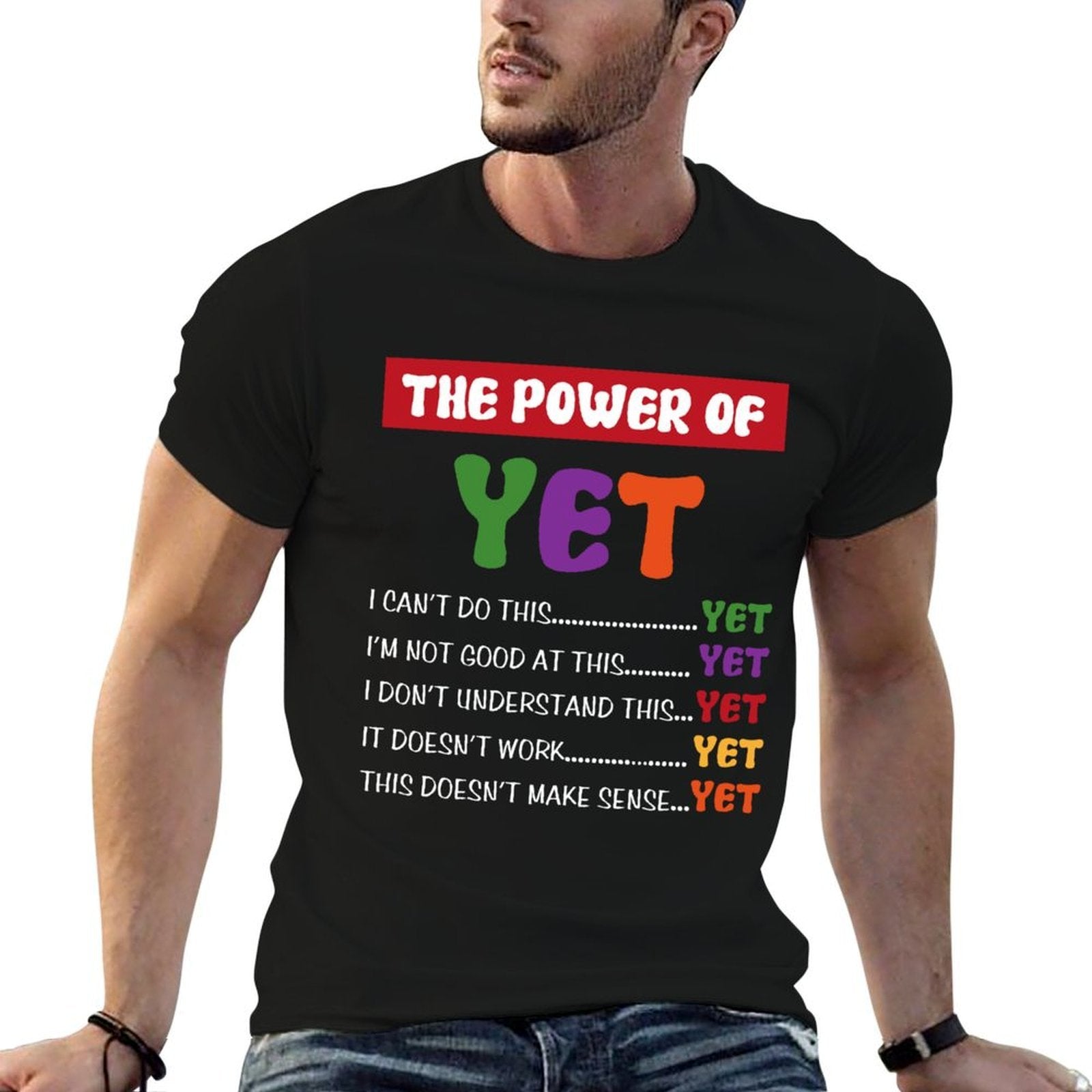 Teacher Growth Mindset Power Of Yet  Rolled Sleeves T-Shirt