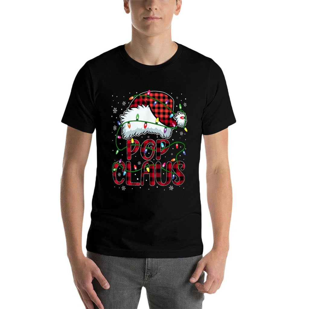 Mens Merry Christmas Buffalo Plaid Red Santa Hat Pop Claus  High-quality Stitching T-Shirt