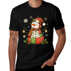 Snow Man Quilt Christmas Pajama Funny Family  High-quality Stitching T-Shirt