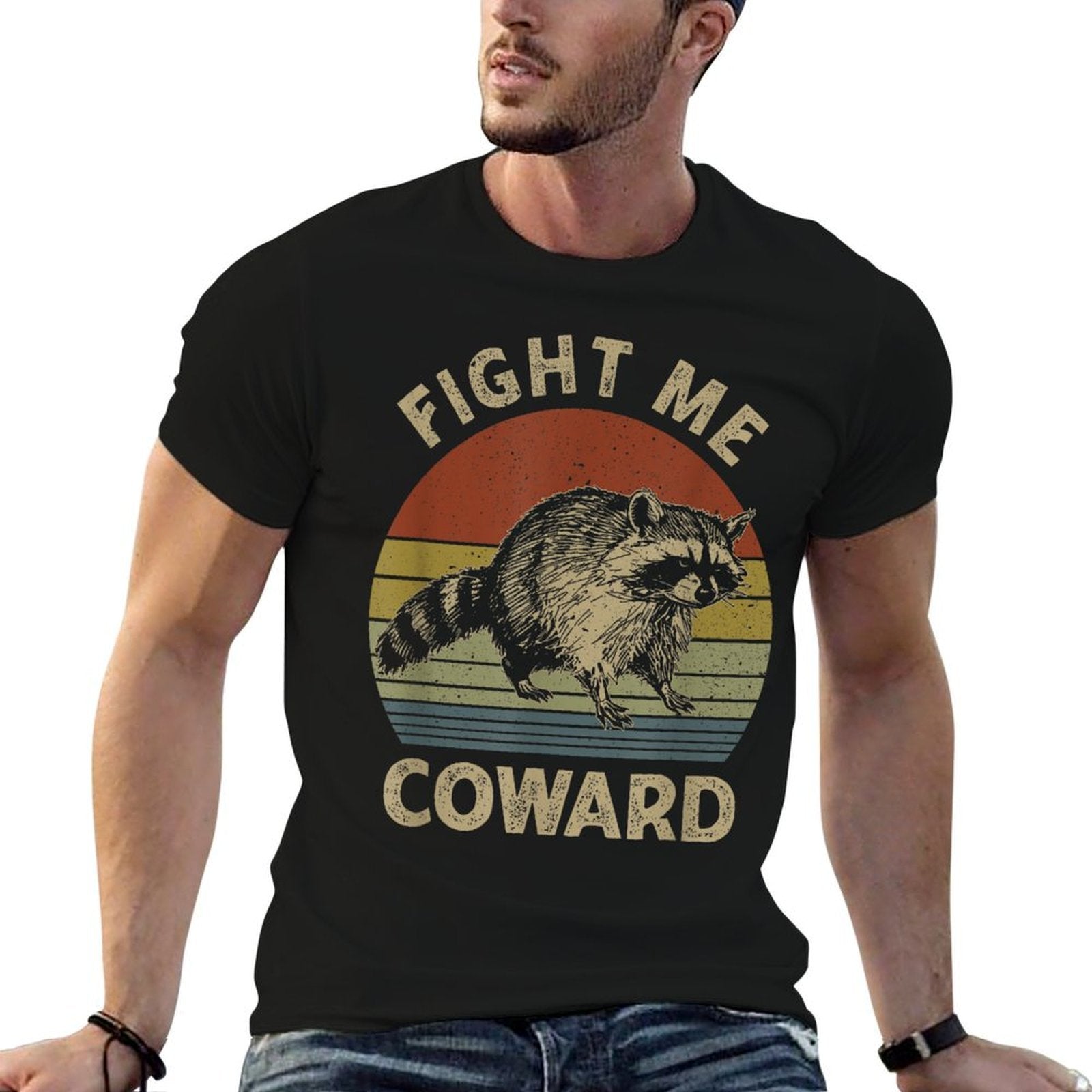 Fight Me Coward Funny Raccoon Meme Vintage Raccoon Lovers  Eco-friendly Material T-Shirt