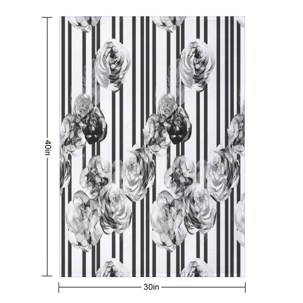 Monochrome Roses & Stripes – Modern Black And White Floral Art Quick-dry Throw Blanket
