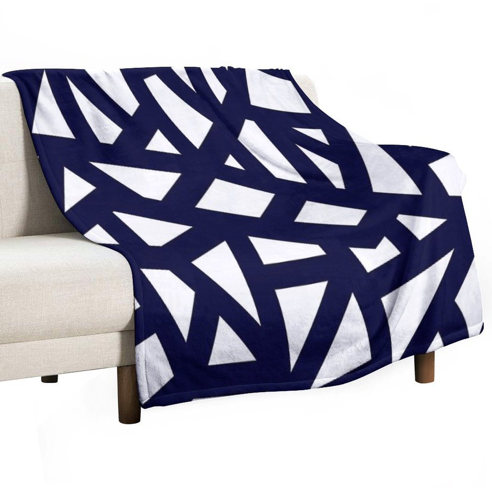 Navy Blue Thick Mosaic Lines On White Comfort Throw Blanket