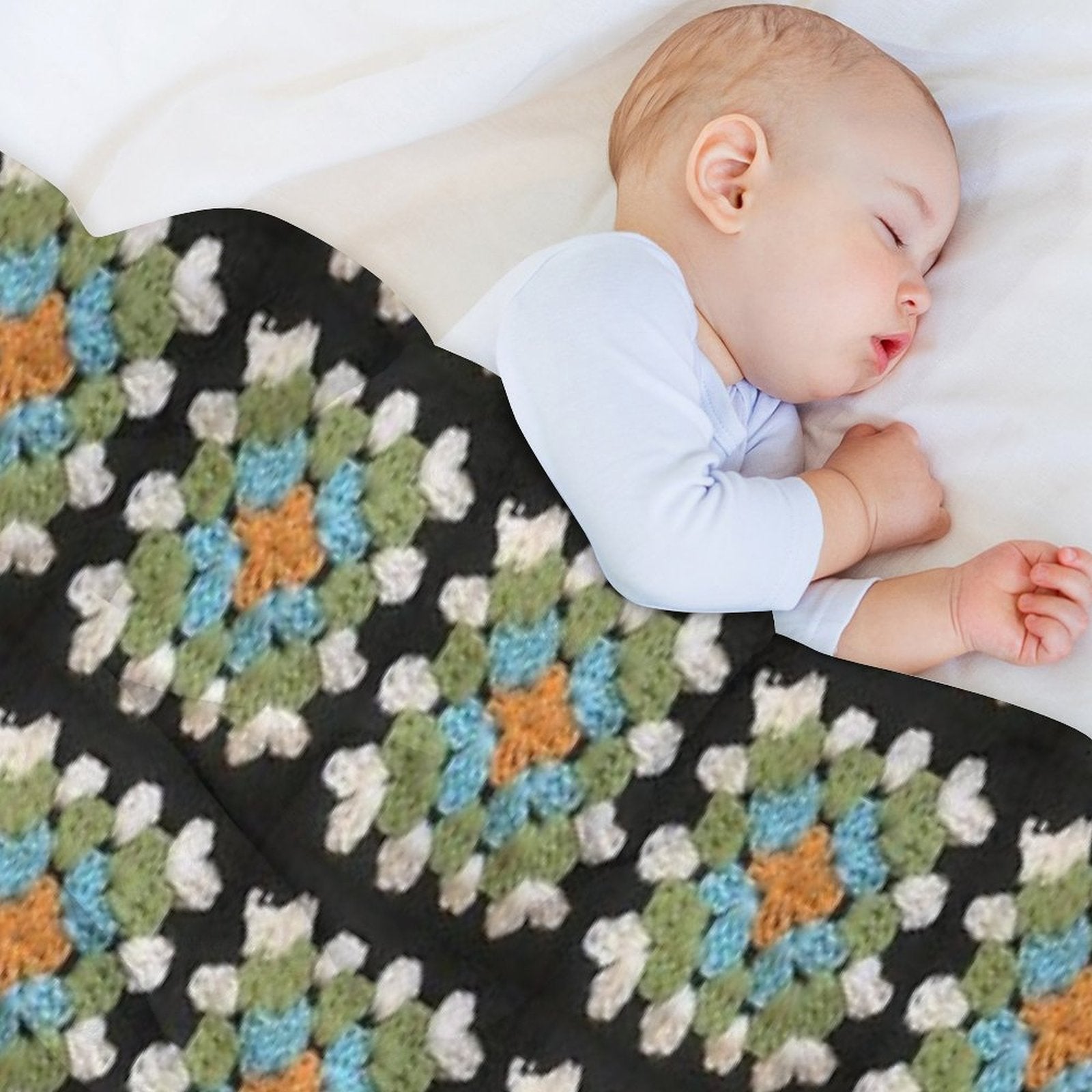 Orange, Blue And Green Granny Square Premium Throw Blanket