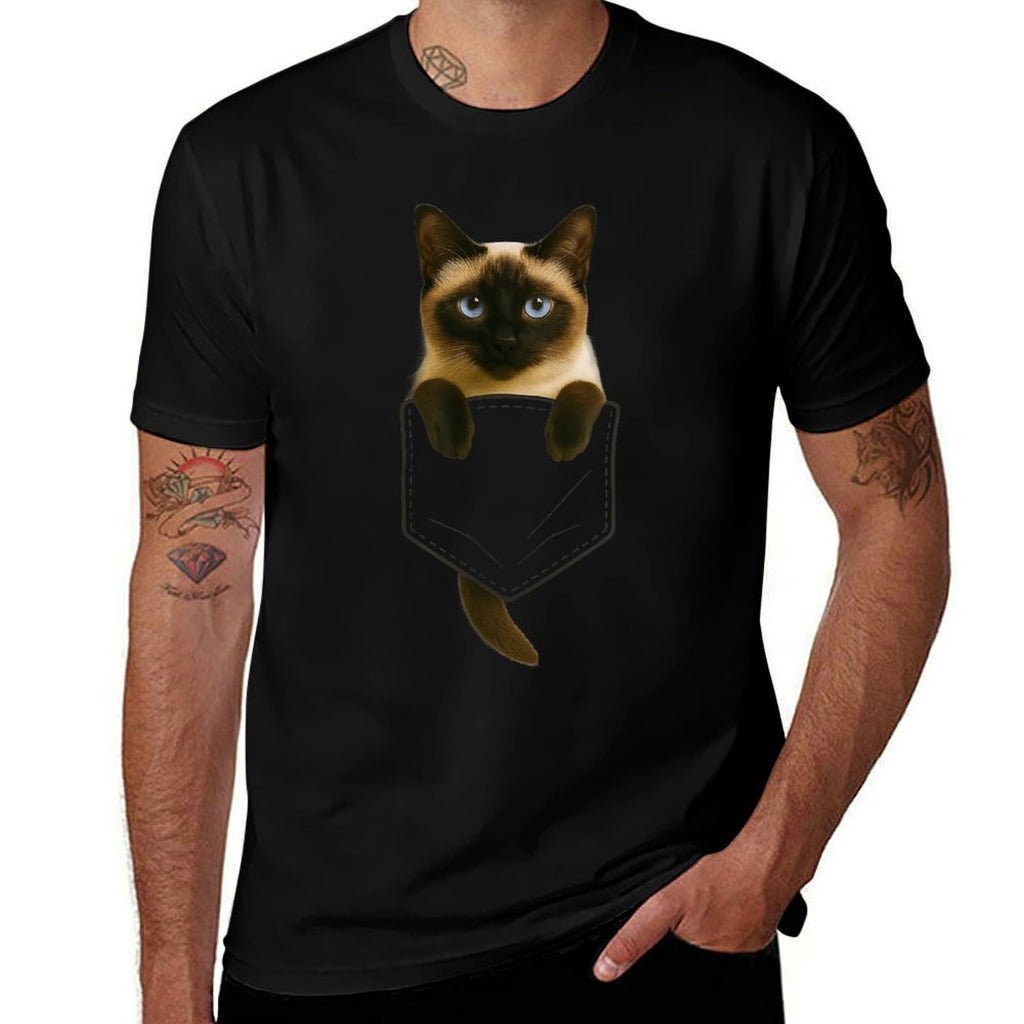 Siamese Cat Pocket Funny Gifts Cat Mom Cat Dad Cat Lover  Stretchy T-Shirt
