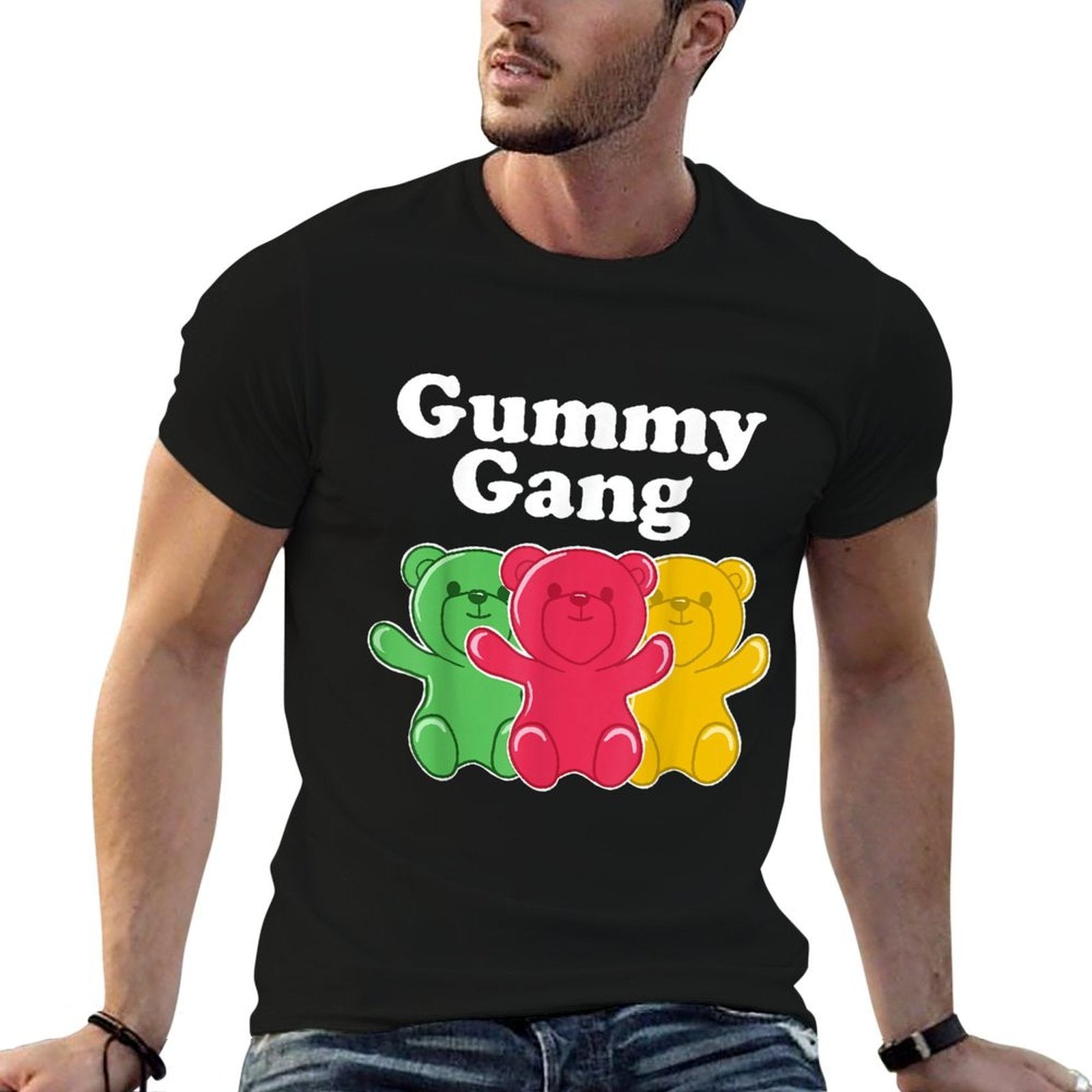 Miftees Kids Unisex Black Cotton 60 Polyester 40 Funny Gummy Bear  Moisture-wicking T-Shirt
