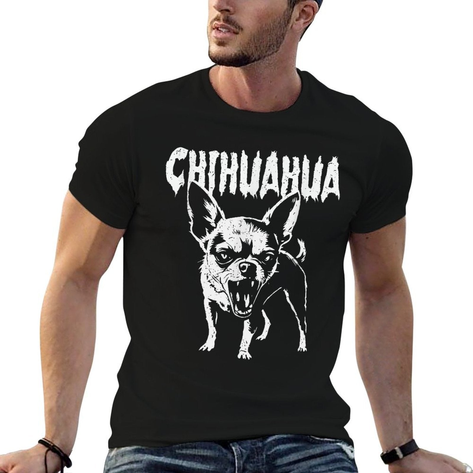 Angry Chihuahua Heavy Metal Lover Rage  Fade-proof Color T-Shirt