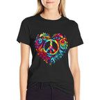 Heart Peace Sign Colorful Hippie  Easy-care T-Shirt