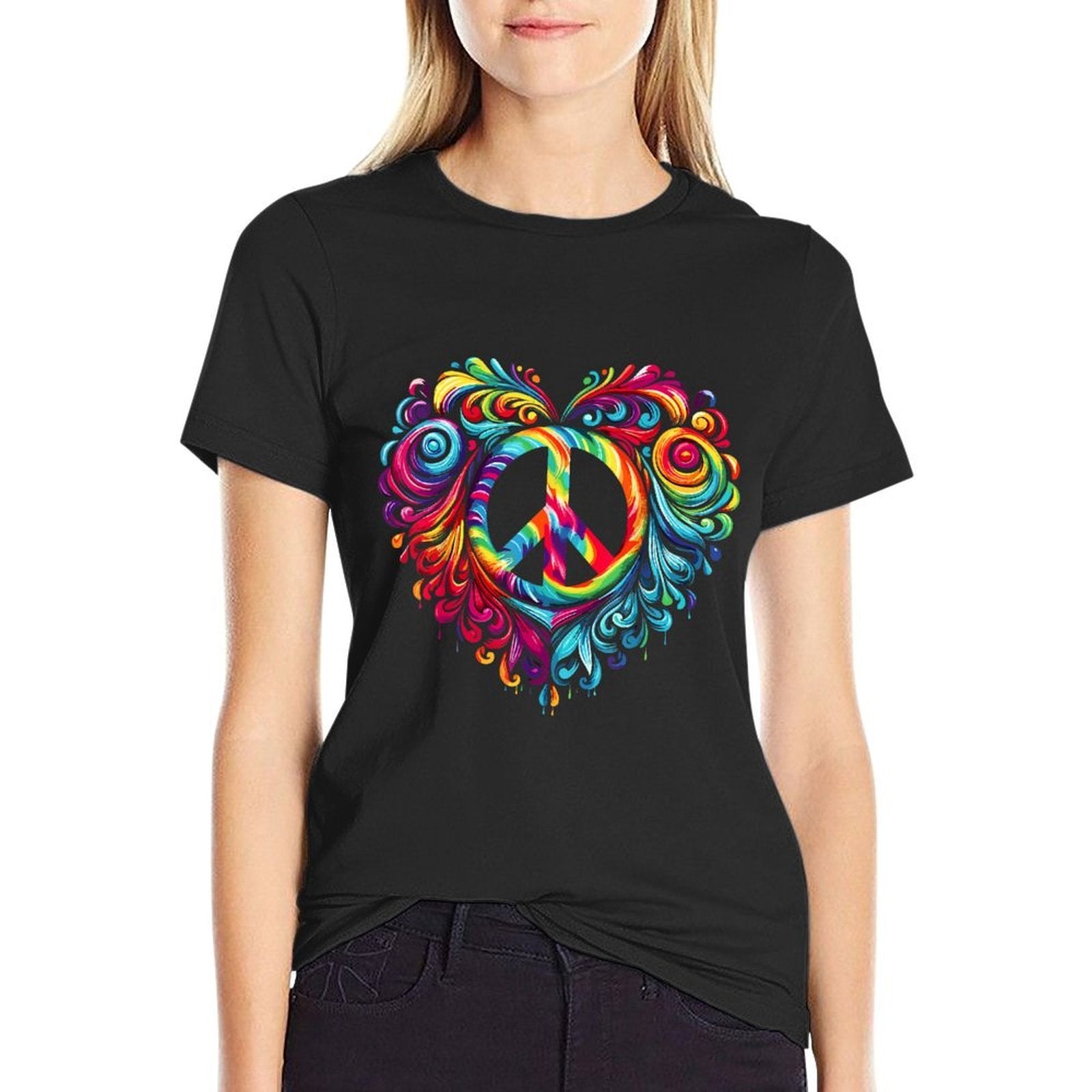 Heart Peace Sign Colorful Hippie  Easy-care T-Shirt