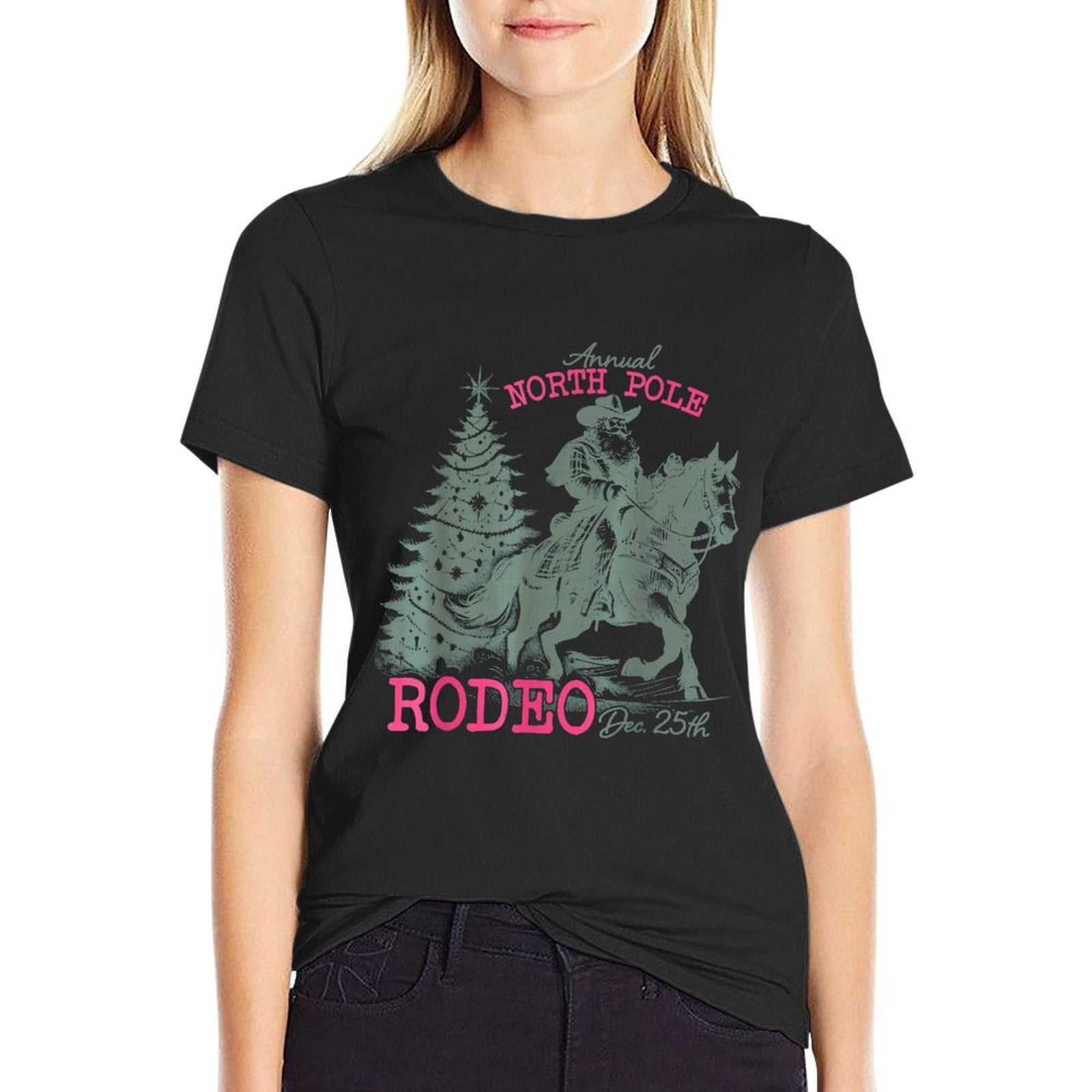 Annual North Pole Rodeo Santa Western Cowboy Christmas Retro  Breathable T-Shirt