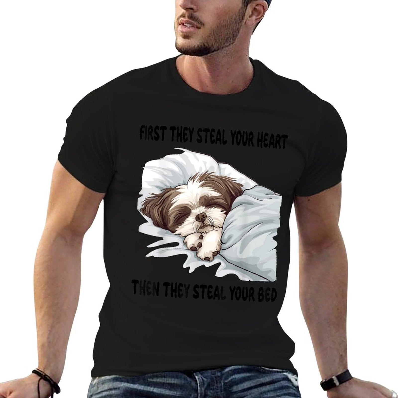 Shih Tzu Sleeping Pajamas Nightgown  Polyester Blend T-Shirt