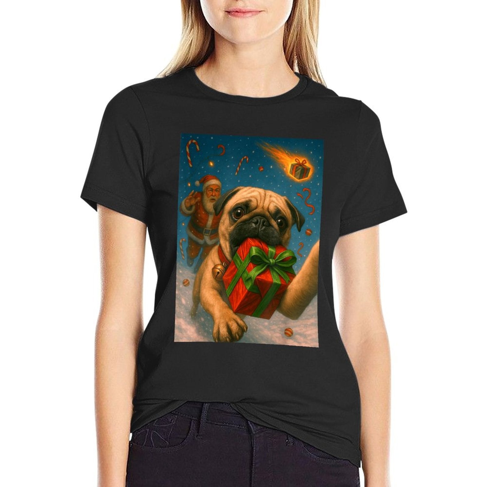 Funny Christmas Pug - Selfie with Santa Xmas  Relaxed-fit T-Shirt