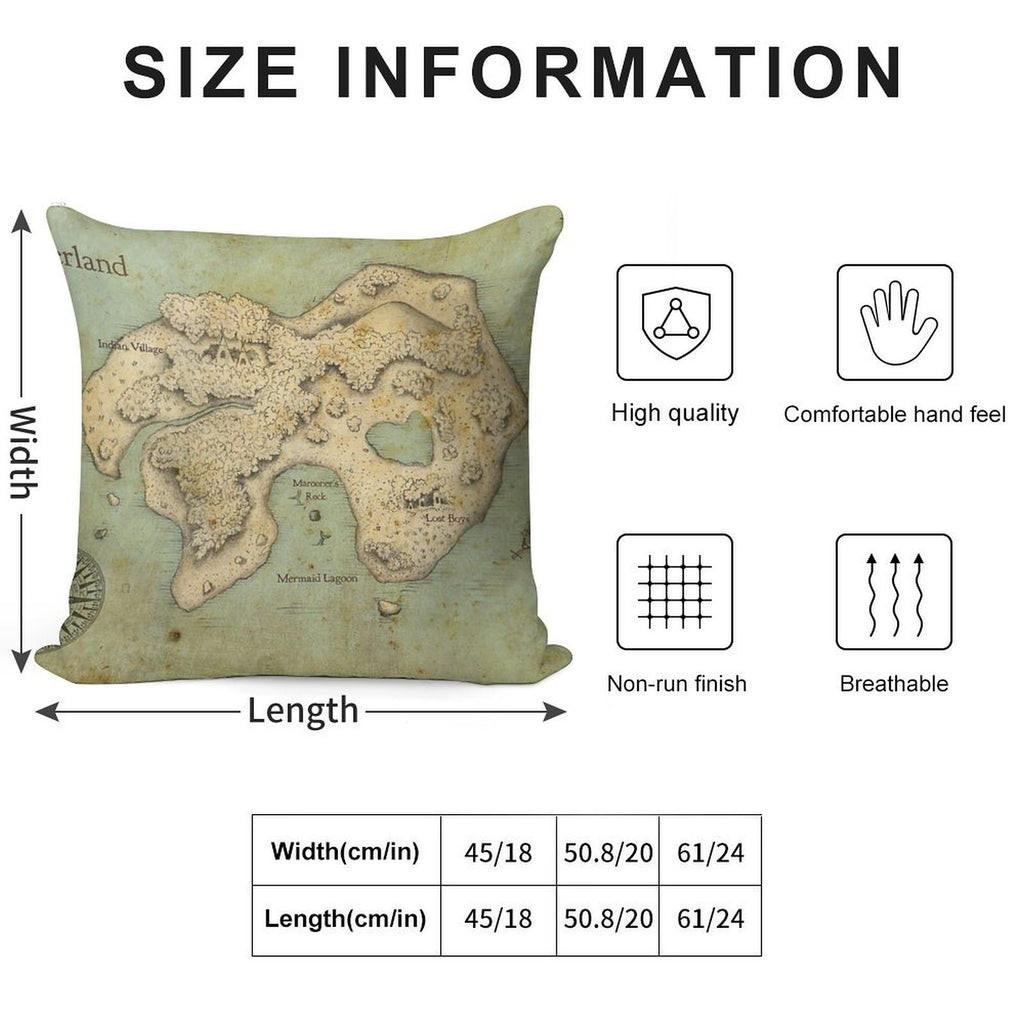 Peter Pan Neverland Map Soft Warmth Comfort Throw Pillow