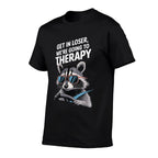 Funny Raccoon Meme Mental Health Get In Loser Were Going To Therapy Unisex Adult Black  Vintage-inspired T-Shirt