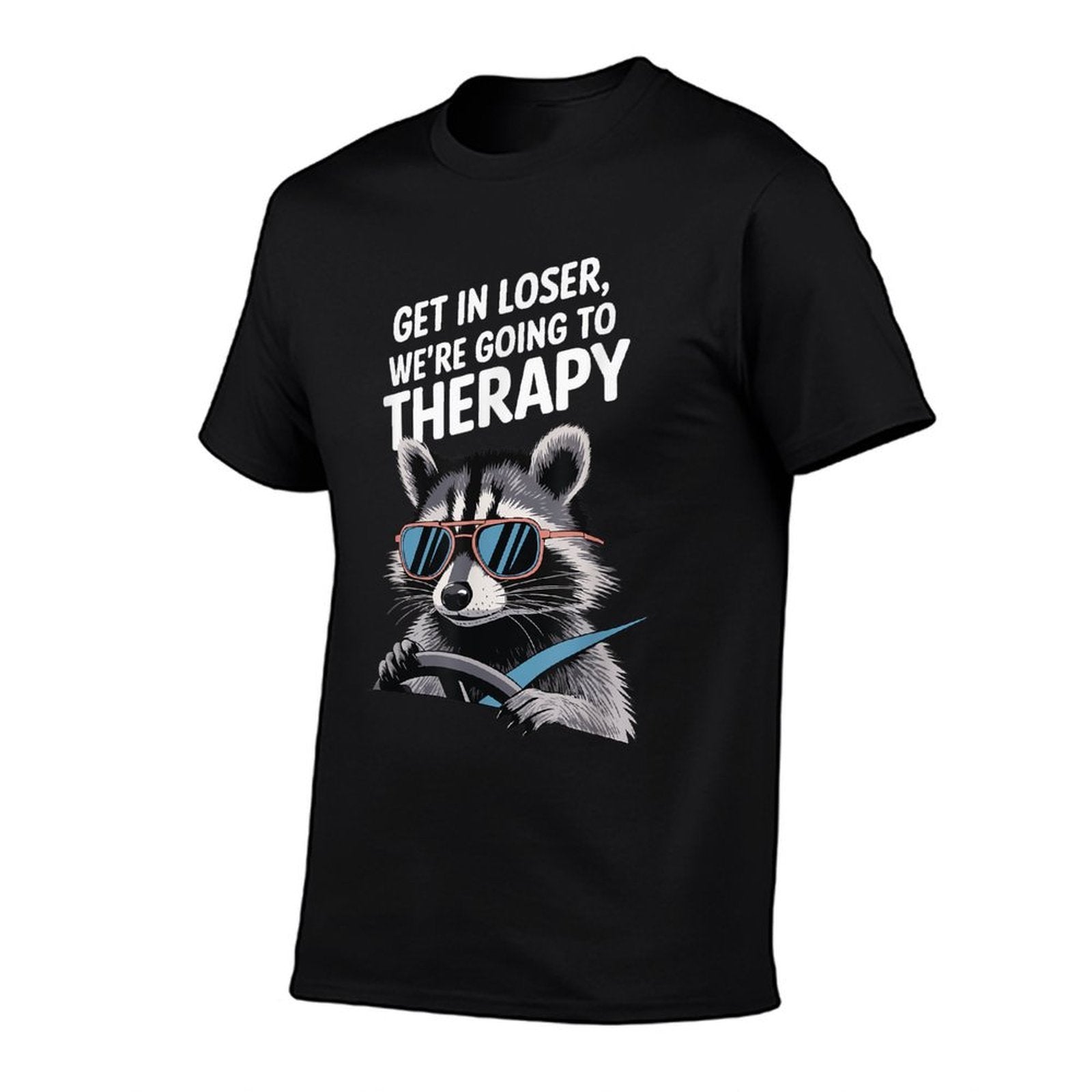 Funny Raccoon Meme Mental Health Get In Loser Were Going To Therapy Unisex Adult Black  Vintage-inspired T-Shirt