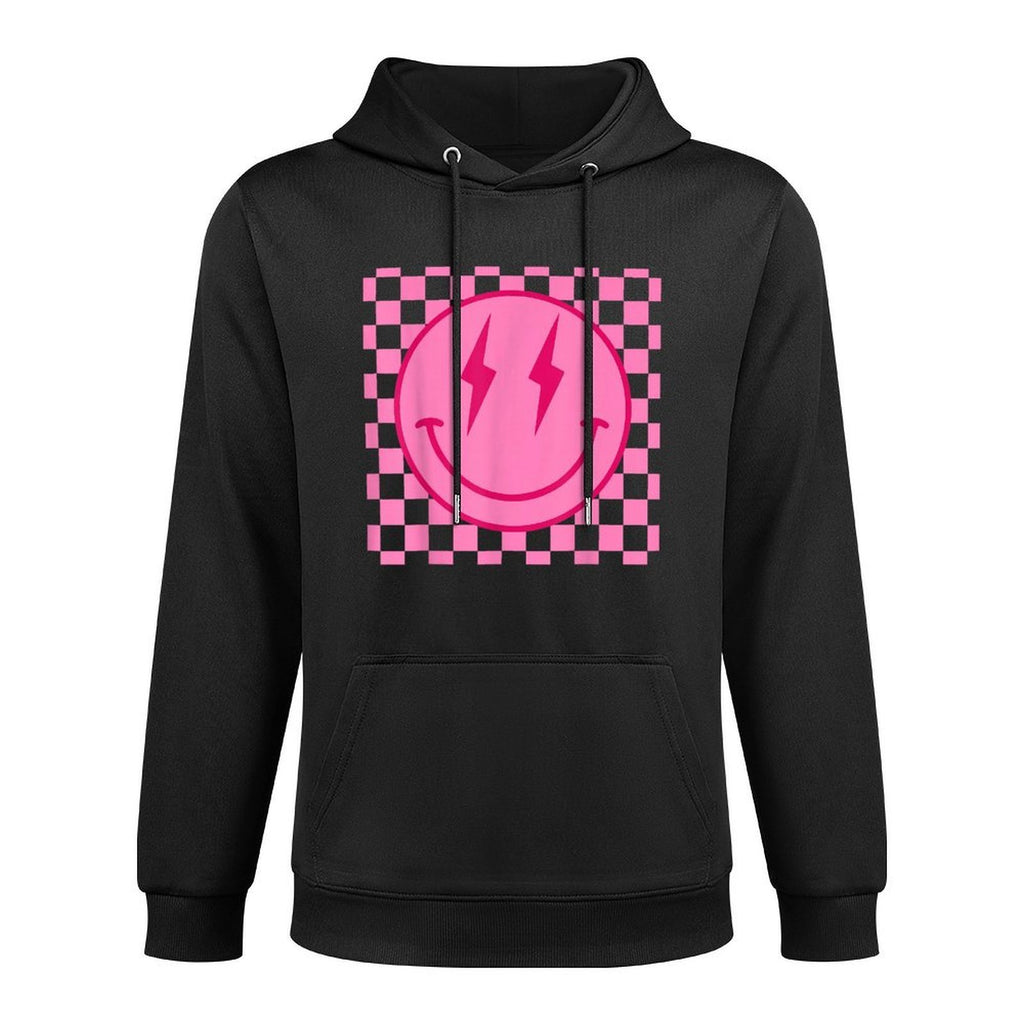 Retro Happy Face Checkered Pattern Smile Face Trendy Pilling-Resistant Hoodie