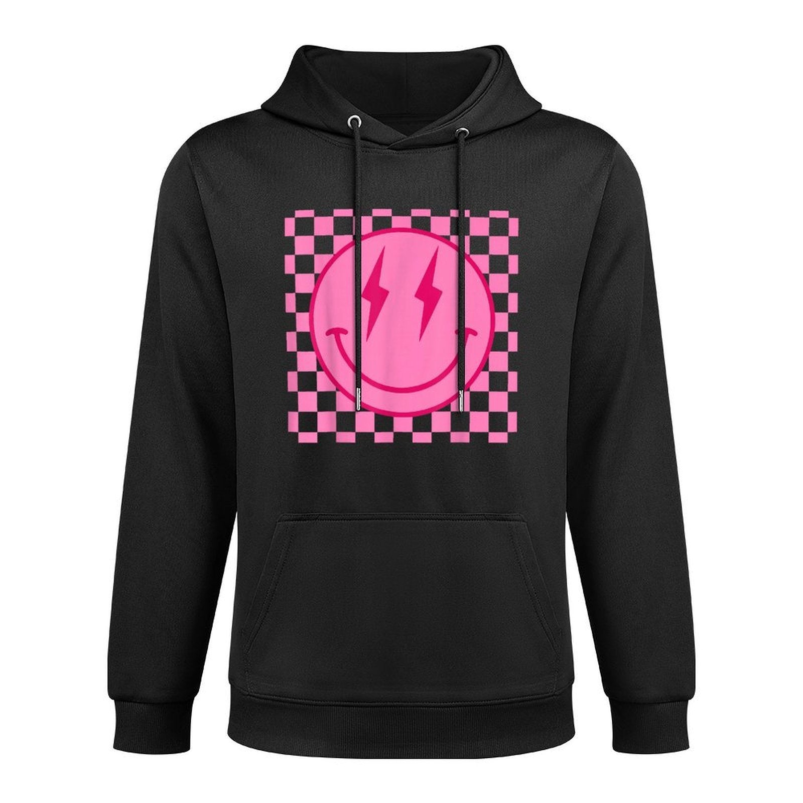Retro Happy Face Checkered Pattern Smile Face Trendy Pilling-Resistant Hoodie