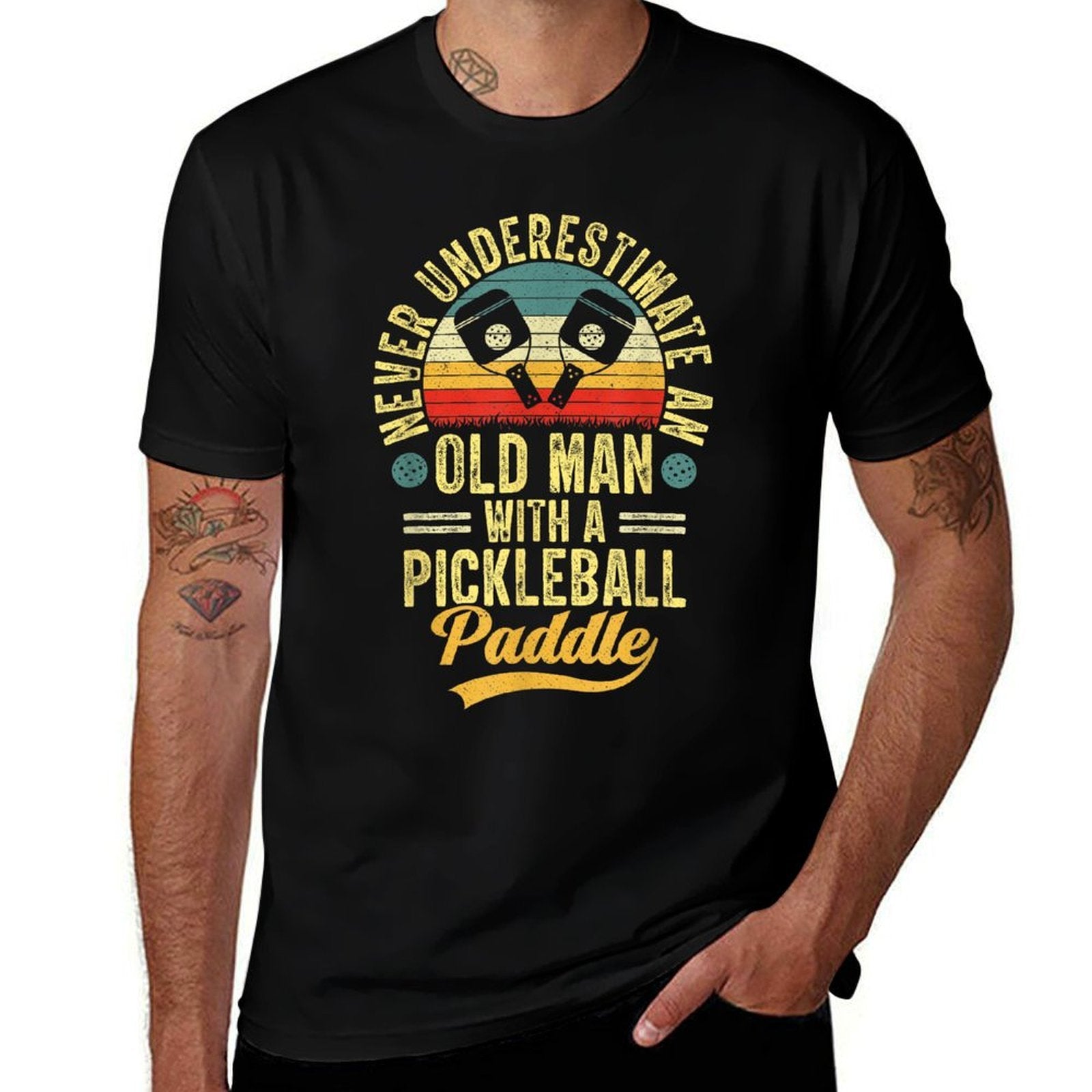 Never Underestimate An Old Man With A Pickleball Paddle  Oversized Silhouette T-Shirt