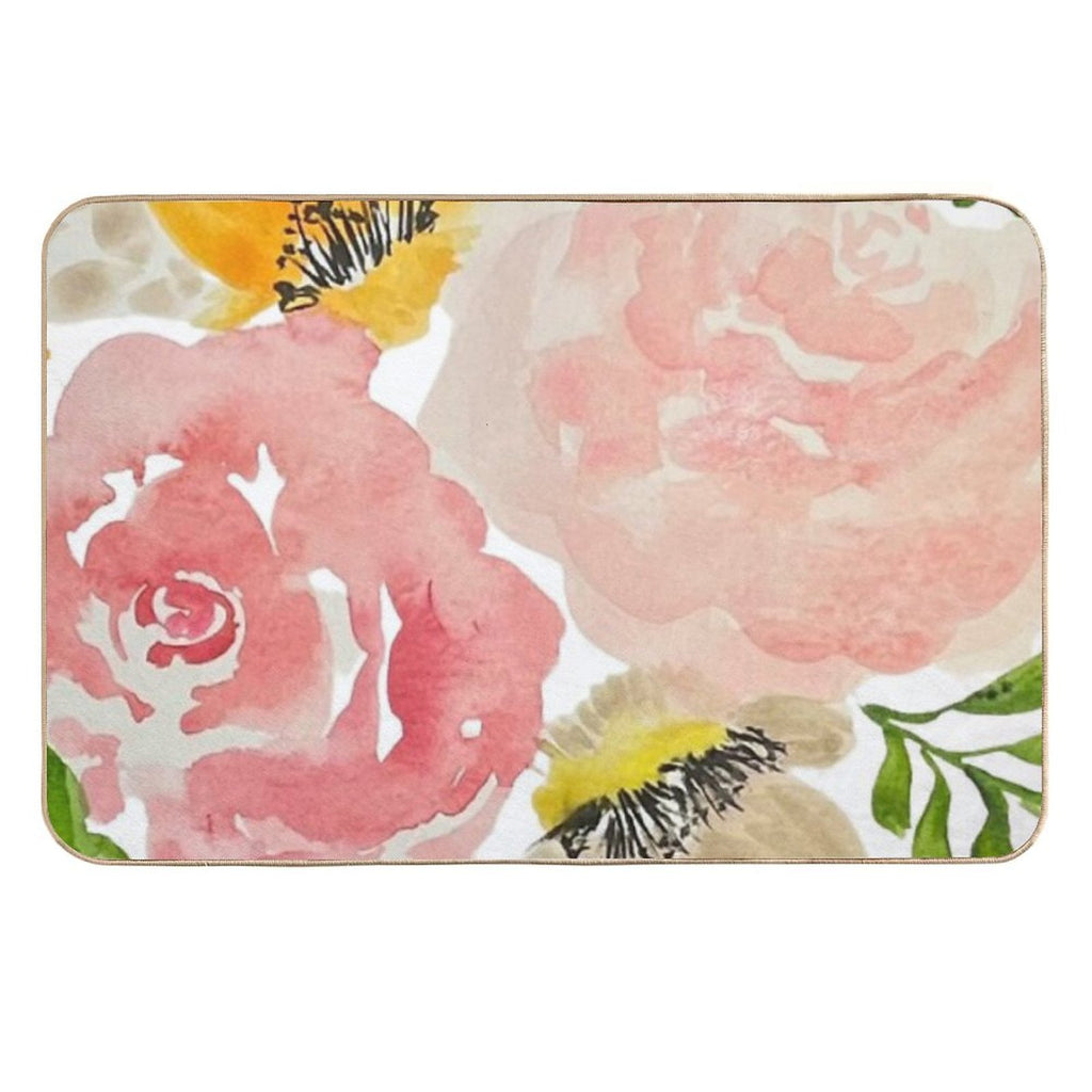 Spring Watercolor Flowers Bright Pinks And Yellows  Absorbent Bath Mat