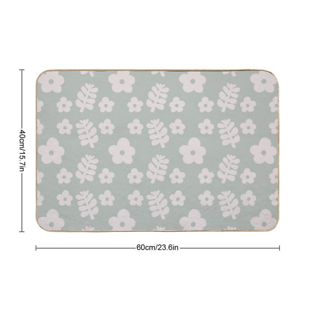 Mid Century Modern Flowers & Leaves, Cute Retro Pattern, Gray Teal  Non-Slip Bath Mat