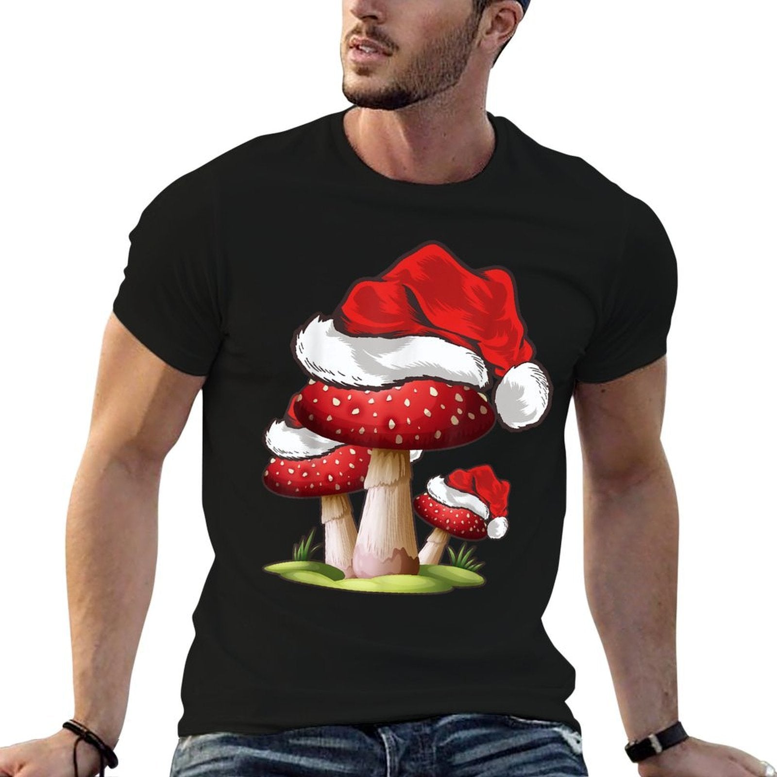 Mushroom Lover Gift Santa Hat Mushroom Christmas  Quick-drying T-Shirt